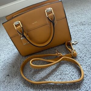 Aldo Mustard Satchel Bag with Gold Accents